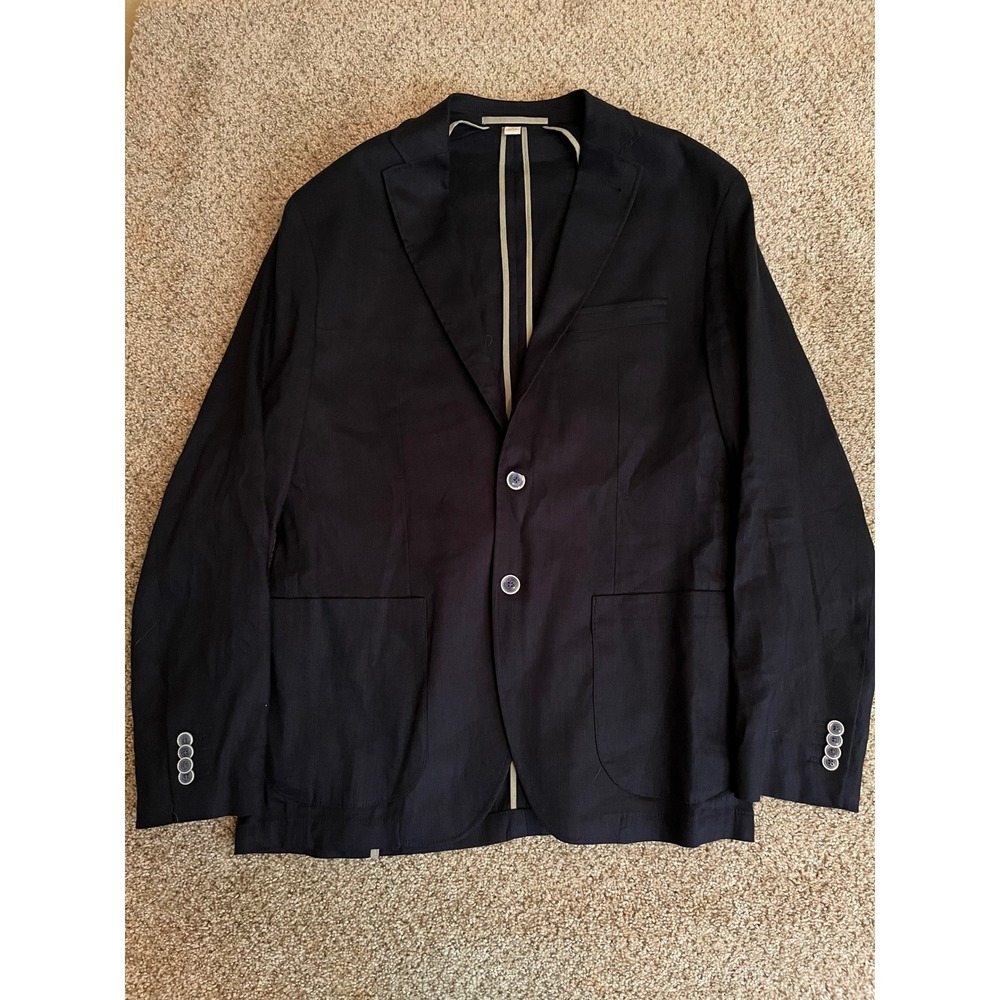 Joseph Abboud Men's Sport Coat Large Navy Blue Linen Blend Modern Fit Blazer
